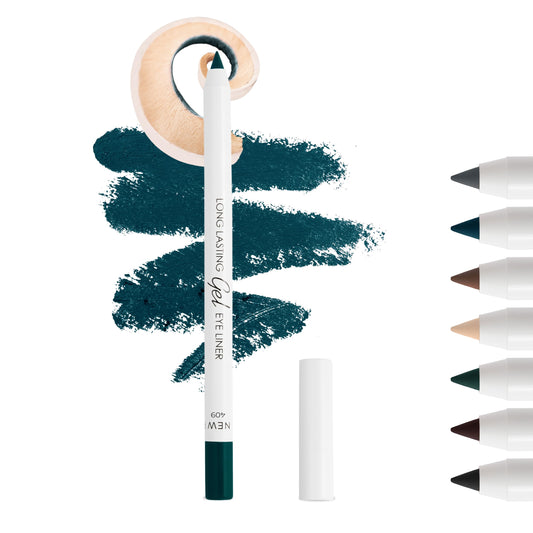 Lamel Lagoon pencil front view showing sleek packaging and deep blue color benefit long wear