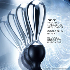 Lancôme Cryo Pearl stainless-steel applicator close-up giving instant cooling relief