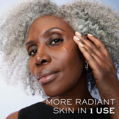 Illustrative before-and-after texture image with Lancôme label showing smoother skin outcome