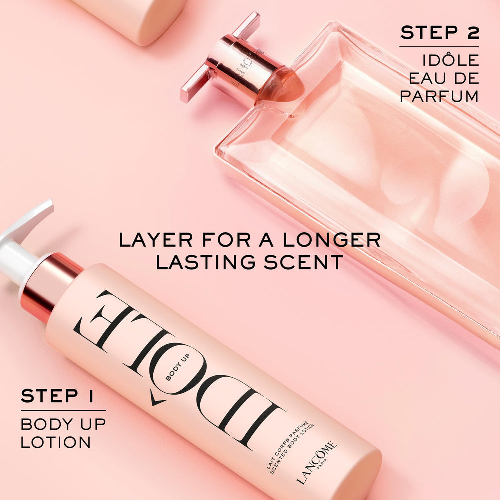 Lancôme Idôle Body Up on bathroom shelf showing daily routine integration benefit