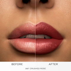 Lancôme lipstick next to coin demonstrating compact travel-friendly size