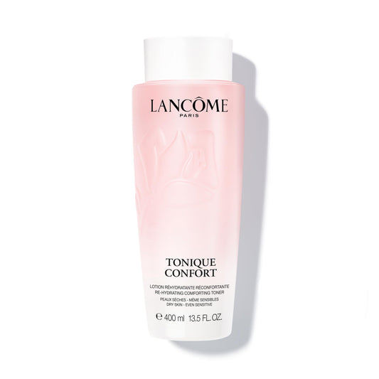 Lancôme bottle front view showing elegant packaging and instant hydration benefit