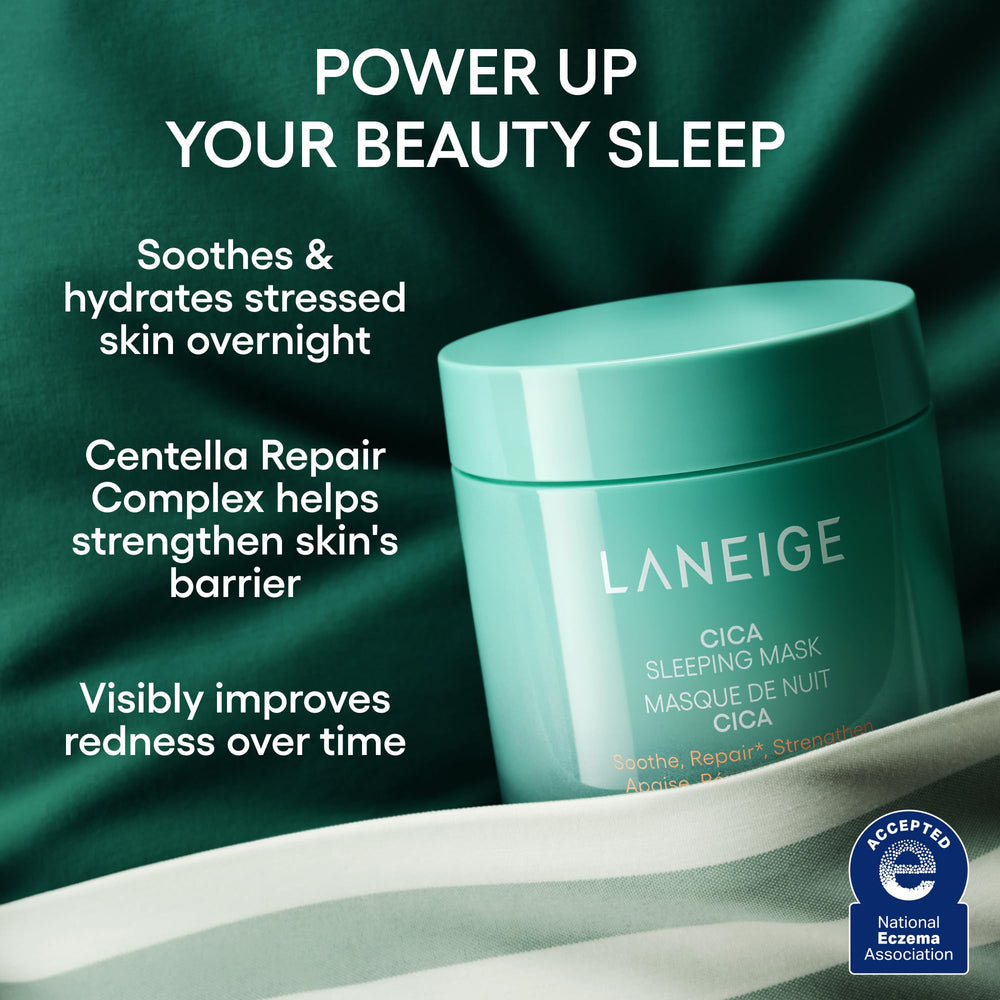 LANEIGE open jar top view revealing balm-cream consistency and calming benefit