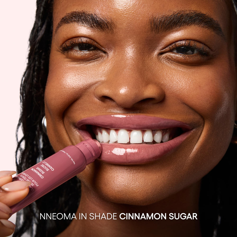 LANEIGE Cinnamon Sugar worn on lips gives mauve pink natural radiance