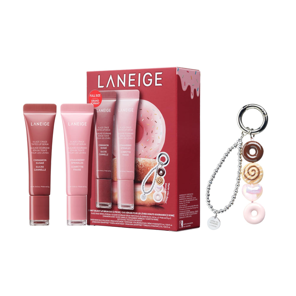 LANEIGE packaging front showing duo and keychain for easy gifting benefits