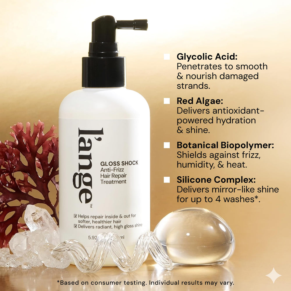 L'ANGE HAIR packaging label detail showing ingredient highlights and claims
