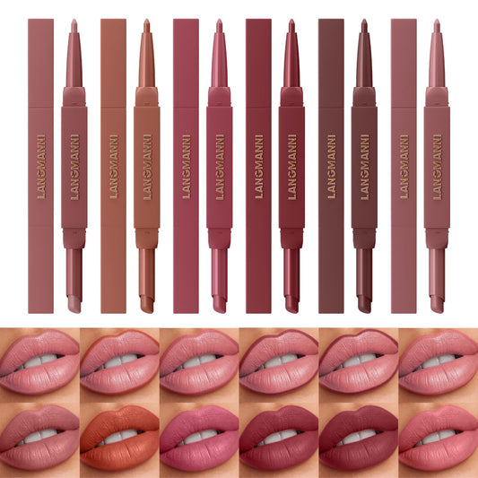 LANGMANNI front box set showing six dual-ended lip duos and gift packaging benefit