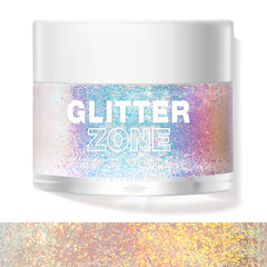 LANGMANNI open jar showing holographic gel texture and dense sparkle