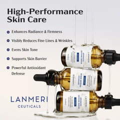 Lanmeri ingredients grouped to highlight vitamin C, vitamin E, and ferulic acid synergy benefit