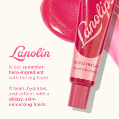 Lanolips Glossybalm Candy applied on lips close-up for plumping shine