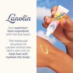 Lanolips next to a finger to show 0.44 oz travel-friendly size