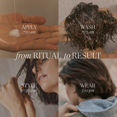 L’ANZA conditioner being applied to wet hair demonstrating detangling and manageability