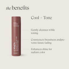 L’ANZA product lather on hair strands demonstrating gentle cleansing and toning action
