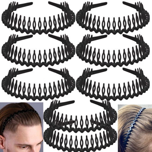 LAPOHI front view of eight matte black headbands showing slim profile and tidy stack