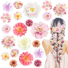 LAPOHI front view of full 21-piece floral clip set showing variety and gift-ready look