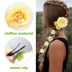 LAPOHI flower clip worn in hair illustrating secure hold and decorative effect