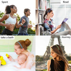 LAPOHI hand holding a headband illustrating flexible size and stretch-to-fit benefit
