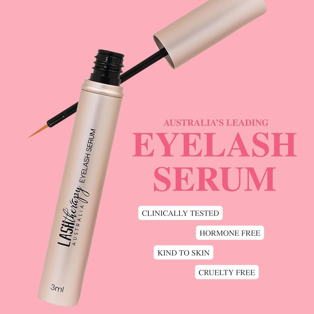 Lash Therapy Australia 3ml bottle held next to a coin for scale demonstrating travel-friendly size benefit