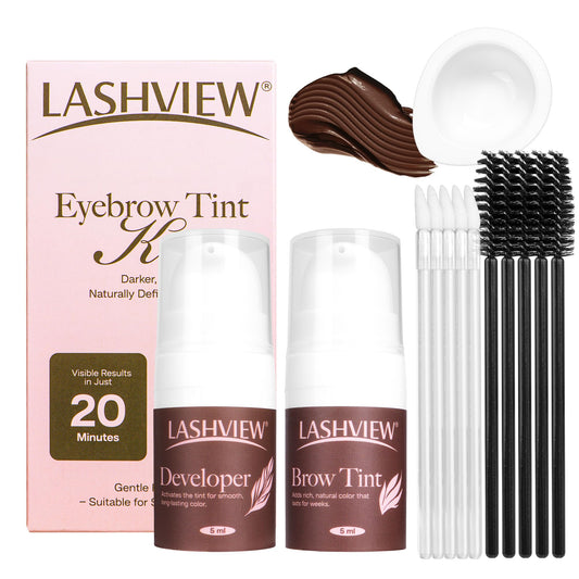 LASHVIEW front packaging showing full brown brow tint kit for easy storage