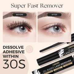 LASHVIEW spiral brush close-up applying precise remover along lash base