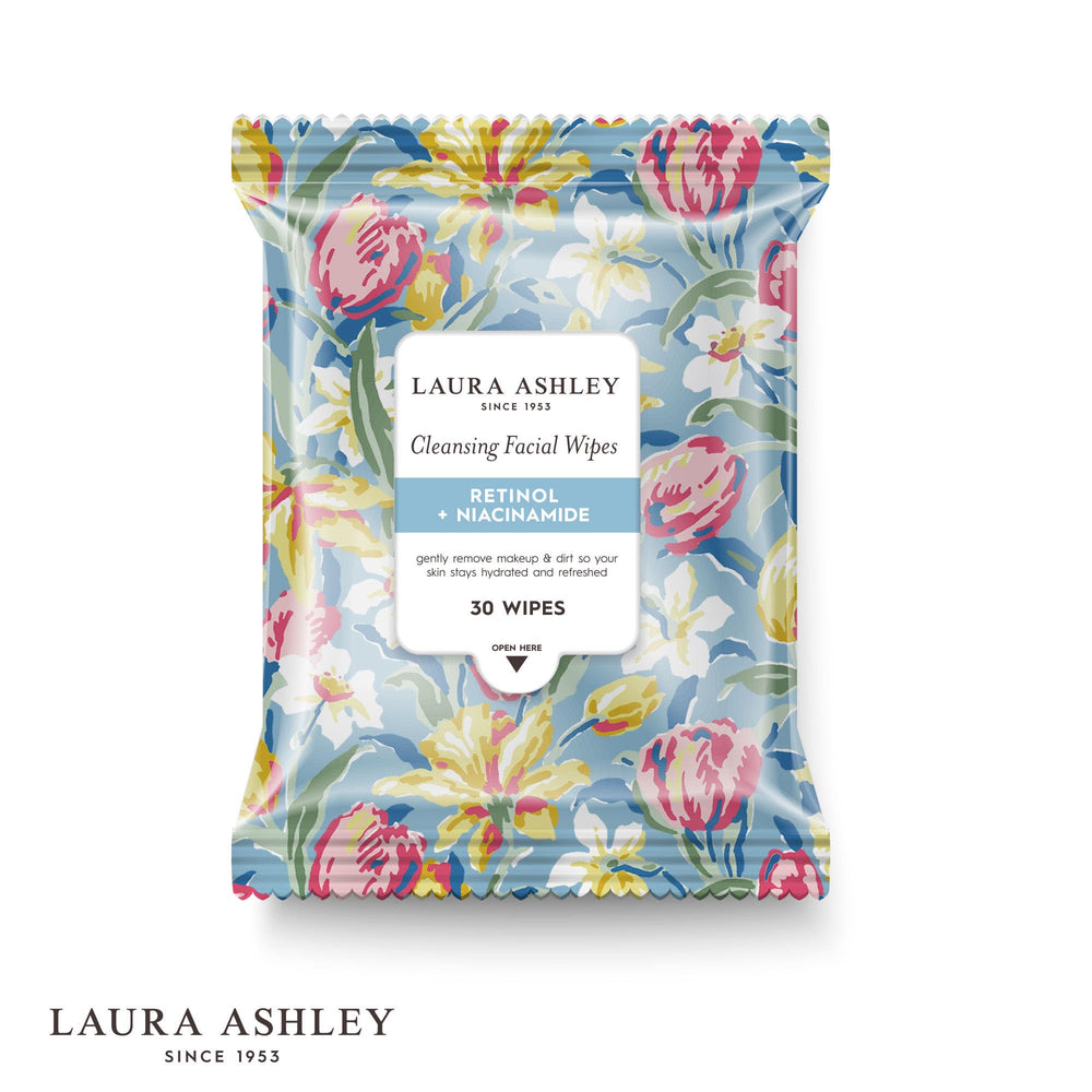 Laura Ashley wipe removing makeup from model’s face illustrating effective cleansing