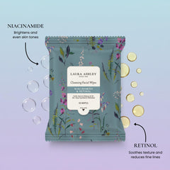 Laura Ashley wipes arranged on bathroom counter for quick skincare