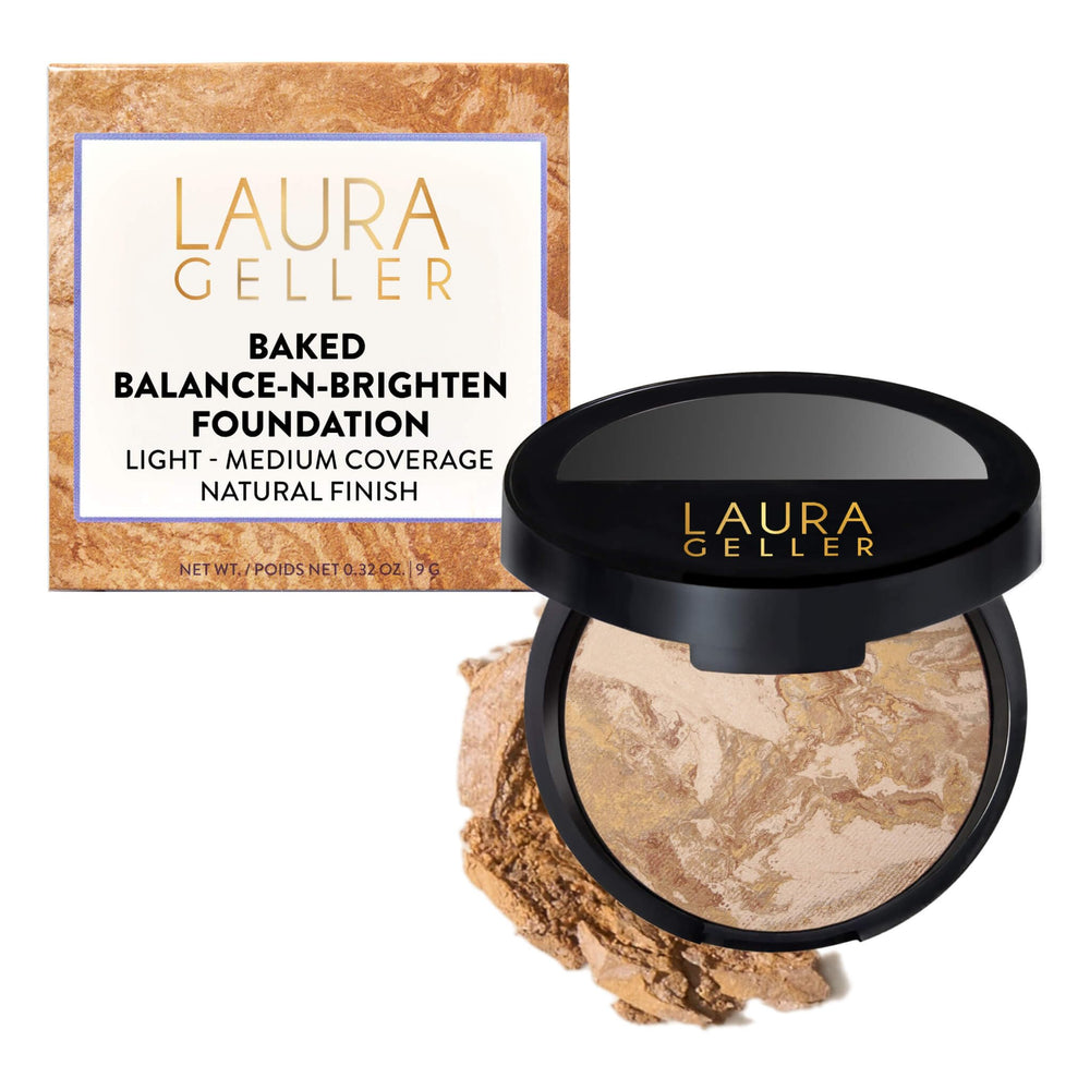 LAURA GELLER NEW YORK compact front packaging shows product benefit of buildable coverage