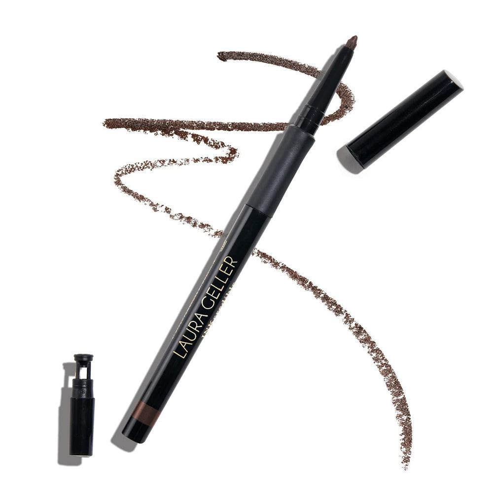 LAURA GELLER close front view of pencil showing brand and sleek design benefit: easy grip