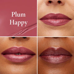 LAURA GELLER NEW YORK swiped color on lips illustrating buildable plum intensity benefit