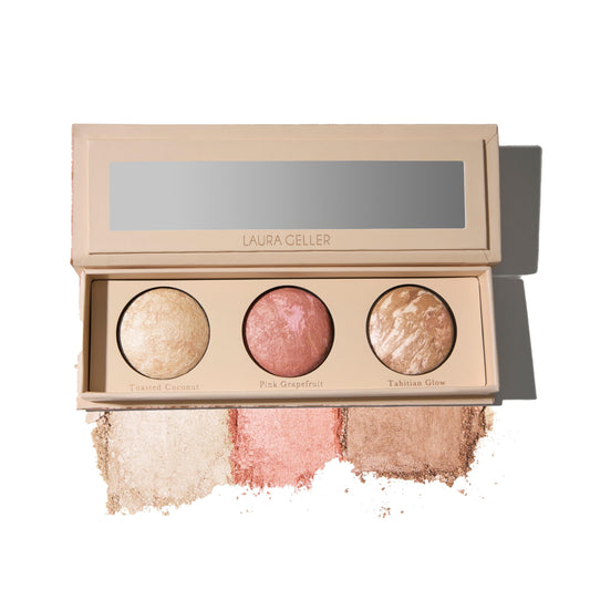 LAURA GELLER NEW YORK open palette front view showing three pans and compact convenience