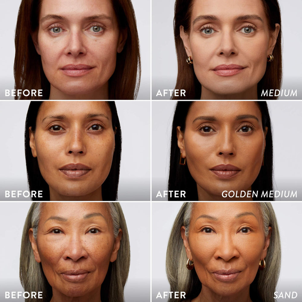 LAURA GELLER NEW YORK model wearing foundation in natural light showing matte, breathable finish