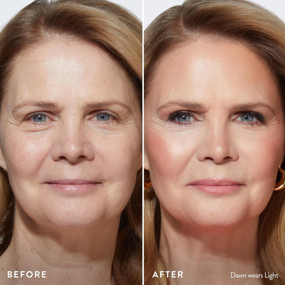 LAURA GELLER close-up of two baked foundations showing buildable coverage
