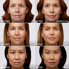 LAURA GELLER before and after demonstrating coverage and wrinkle blurring