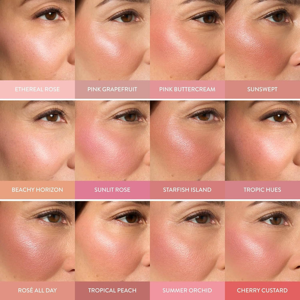 LAURA GELLER NEW YORK applying blush to model cheek for natural luminous finish