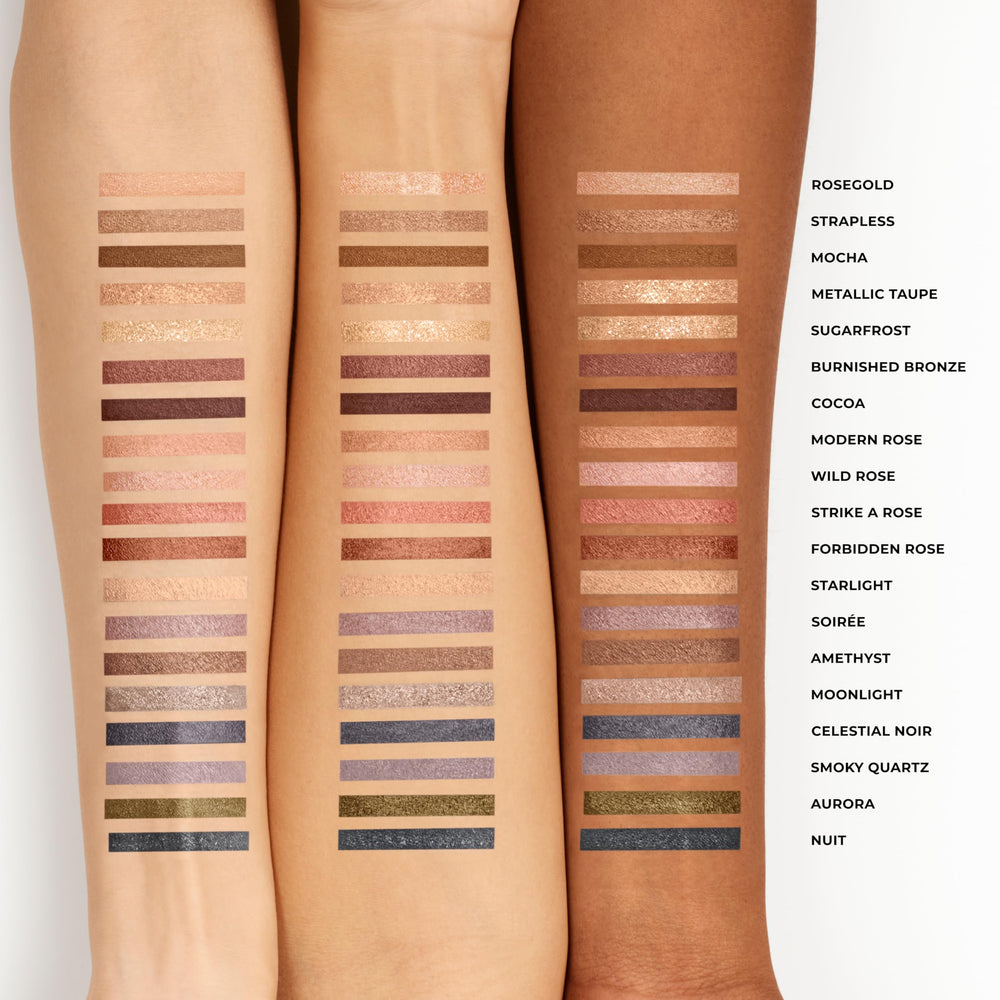 Laura Mercier side-by-side before and after showing long-wear, crease-resistant benefit
