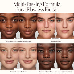 Laura Mercier concealer flatlay with brush and sponge showing easy everyday application benefit