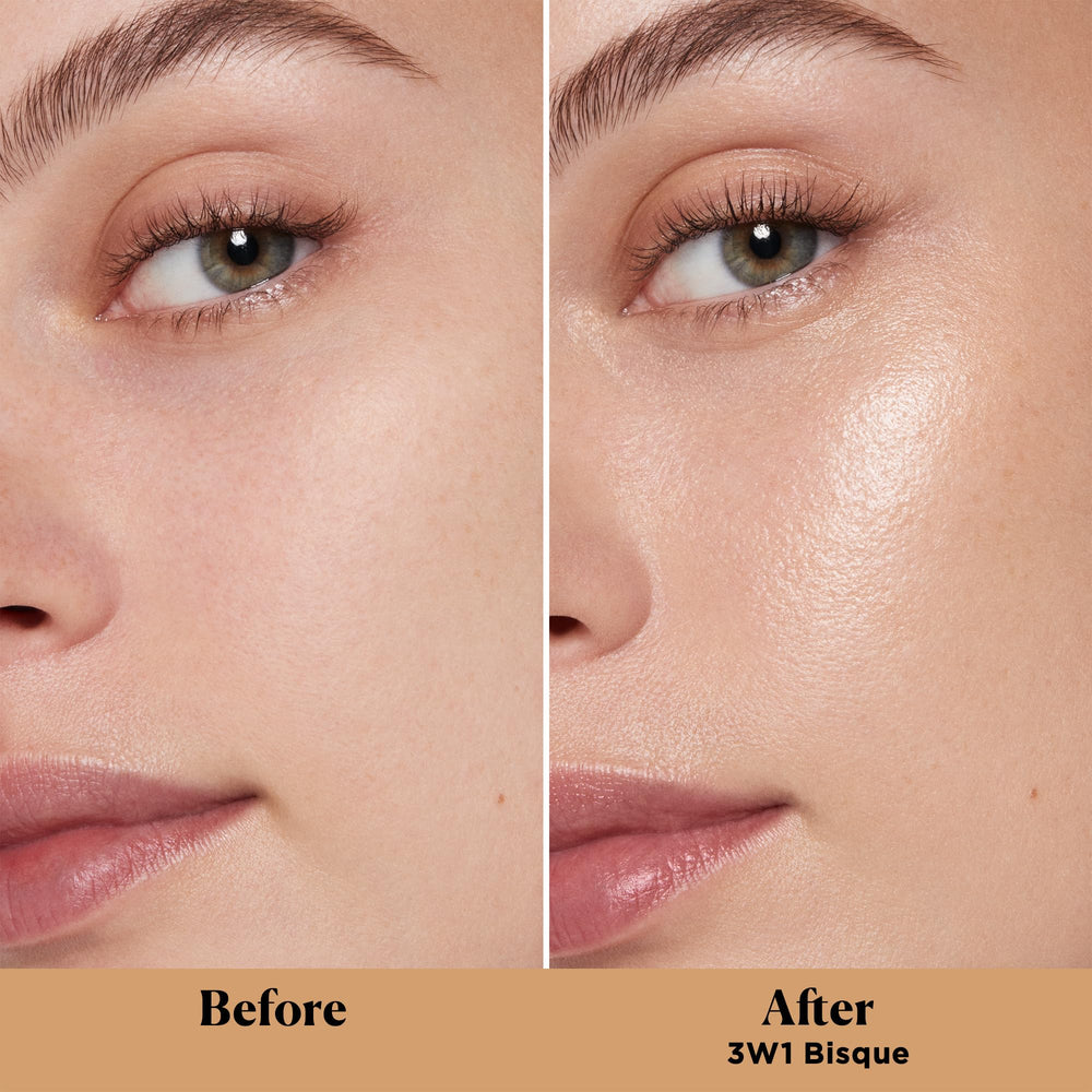 Laura Mercier texture close-up highlighting pearlescent cream and glow-enhancing particles benefit: luminous finish