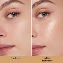 Laura Mercier texture close-up highlighting pearlescent cream and glow-enhancing particles benefit: luminous finish