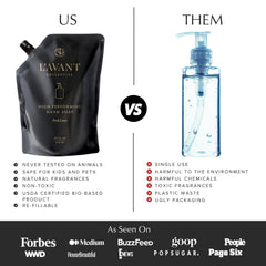 L'AVANT Collective 32 oz pouch beside common objects to show refill capacity benefit