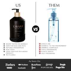L'AVANT Collective bottle on bathroom sink showing stylish countertop appeal