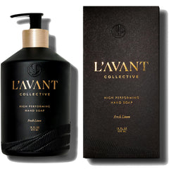 L'AVANT Collective front bottle view showing elegant glass and scent