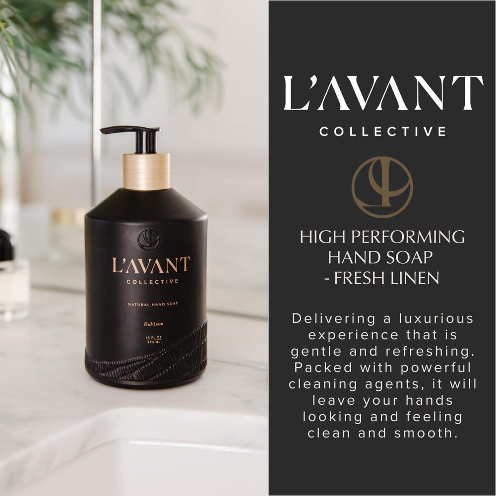 L'AVANT Collective bottle next to hand illustrating true 16 fl oz scale