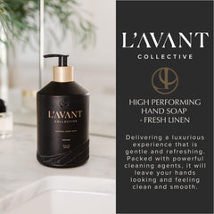 L'AVANT Collective bottle next to hand illustrating true 16 fl oz scale
