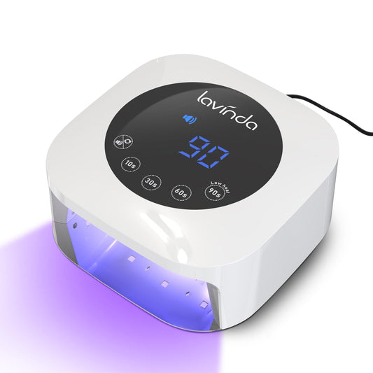 Lavinda front view of lamp showing compact plug-in design for fast curing