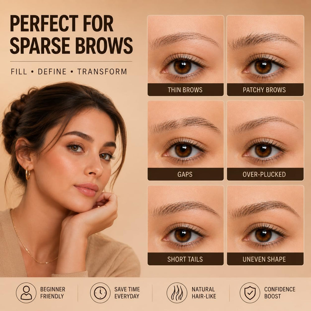 LAVONE before and after brows side-by-side showing fuller, natural finish