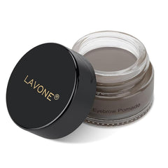 LAVONE eyebrow pomade front jar showing compact packaging and secure lid