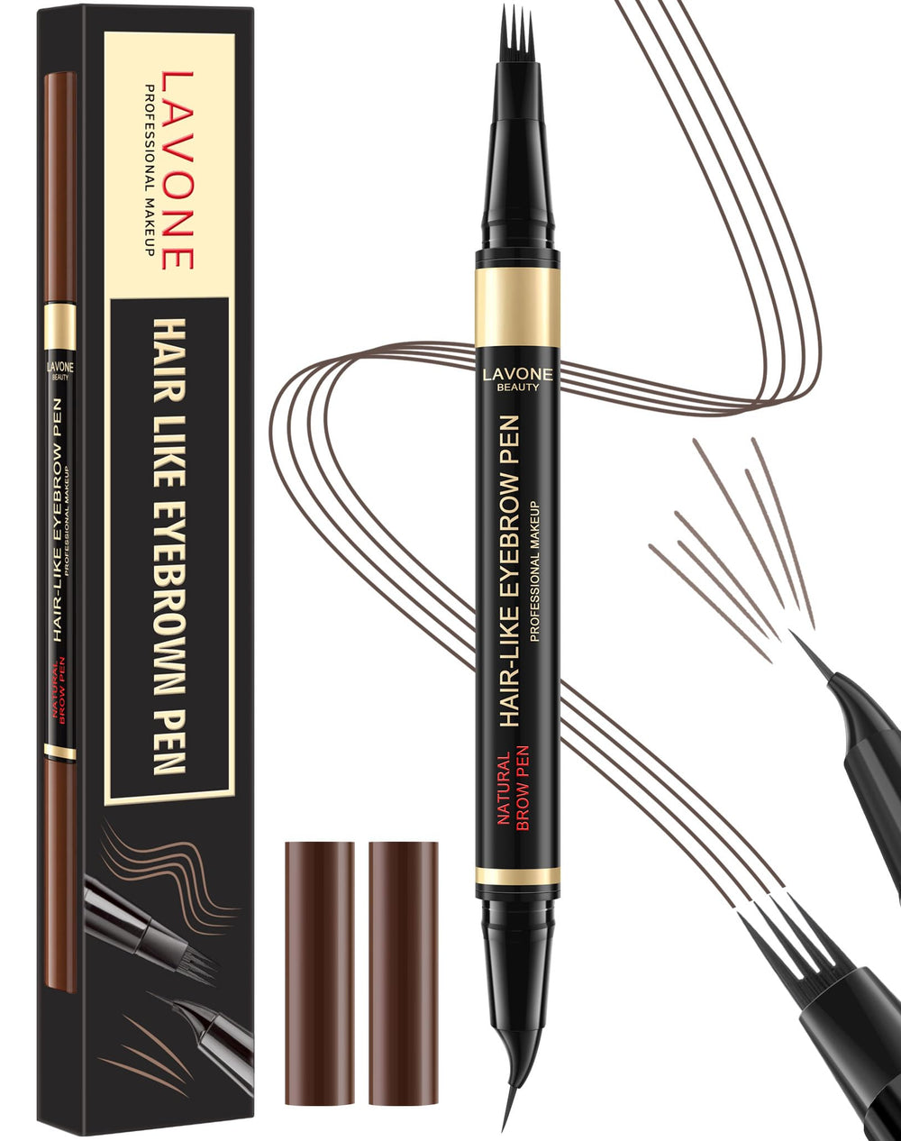 LAVONE front packaging showing dual-ended eyebrow pen and benefits