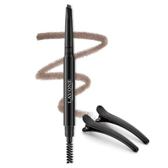 LAVONE front packaging showing full eyebrow pencil and clips for easy portability