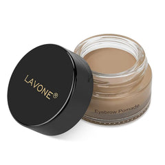 LAVONE eyebrow pomade compact front view showing taupe shade and sleek packaging benefit: portable convenience