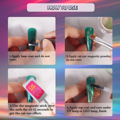 Laza application on nails showing pigment being applied benefit: vivid 3D cat-eye effect